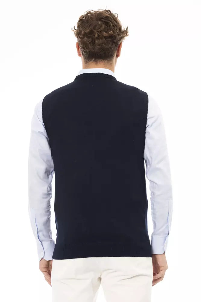 Vest by Alpha Studio for men in nylon & viscose blue features a stylish silhouette, showcasing distinct and a refined for a truly stylish finish.