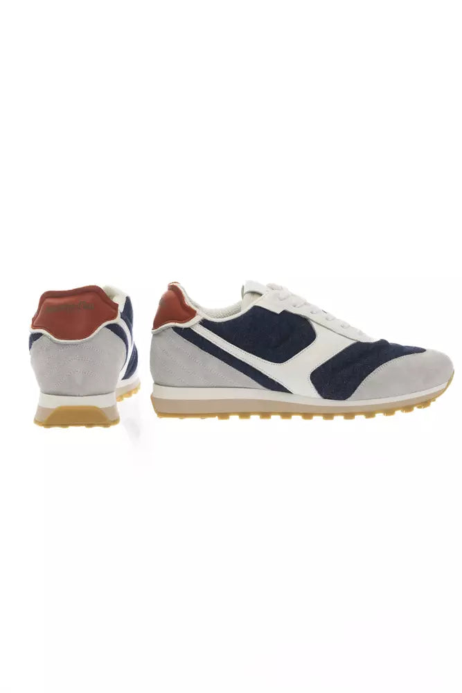Sneakers by Pantofola D'Oro for men in leather & rubber blue & print features an sumptuous design from the Men's Casual Leather & Rubber Sneakers collection, highlighting a sumptuous casual style for a premium, high-fashion look.