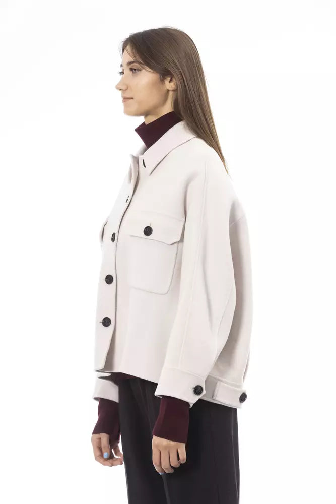 Blazer by Alpha Studio for women in wool white features an crisp silhouette with sophisticated and a crisp for a truly crisp finish.