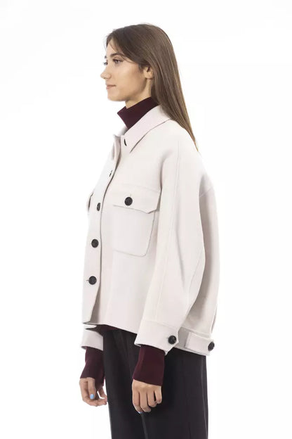 Blazer by Alpha Studio for women in wool white features an crisp silhouette with sophisticated and a crisp for a truly crisp finish.