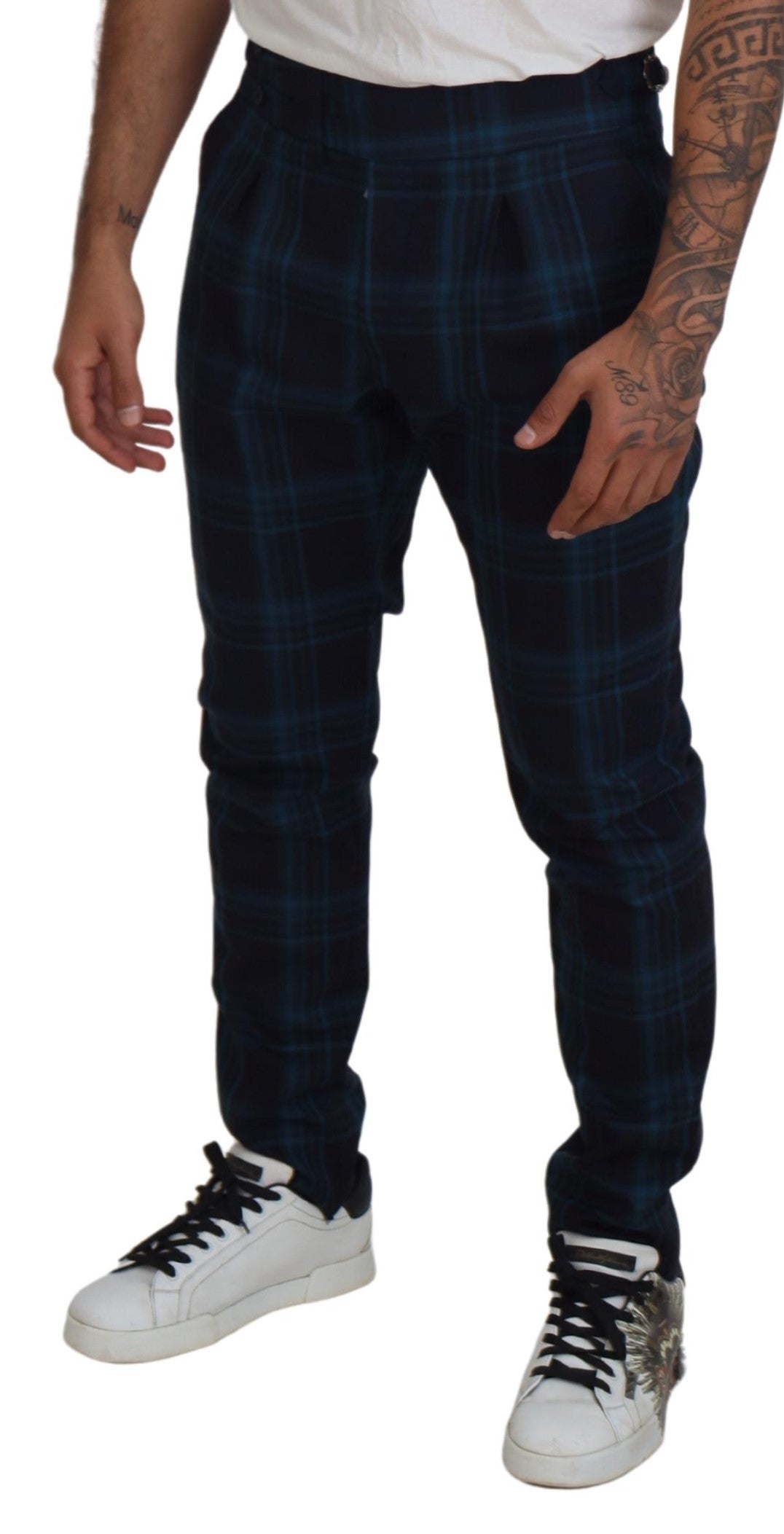 Dolce & Gabbana Men's Blue Purple Plaid Wool Trousers Pants