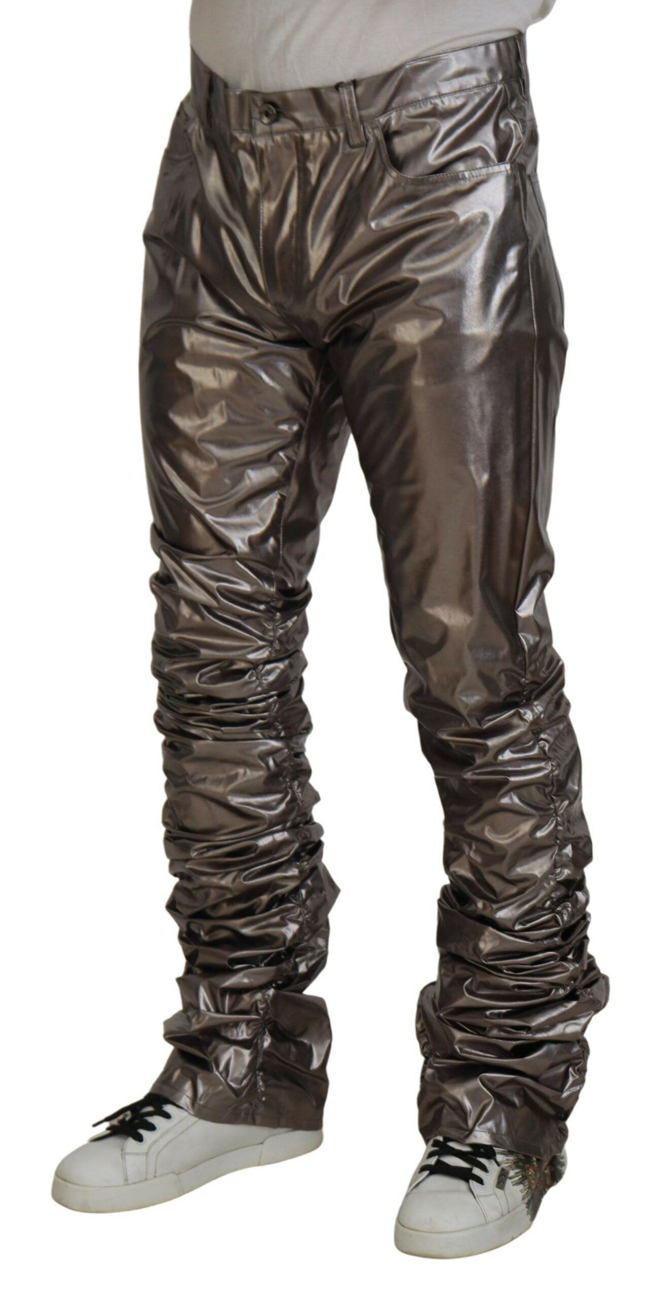 Dolce & Gabbana Men's Silver Metallic Nylon Stretch Pants