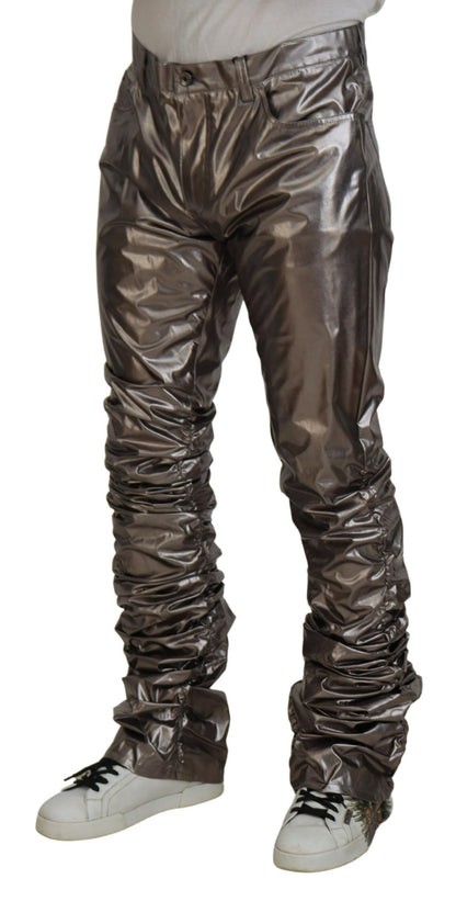 Dolce & Gabbana Men's Silver Metallic Nylon Stretch Pants