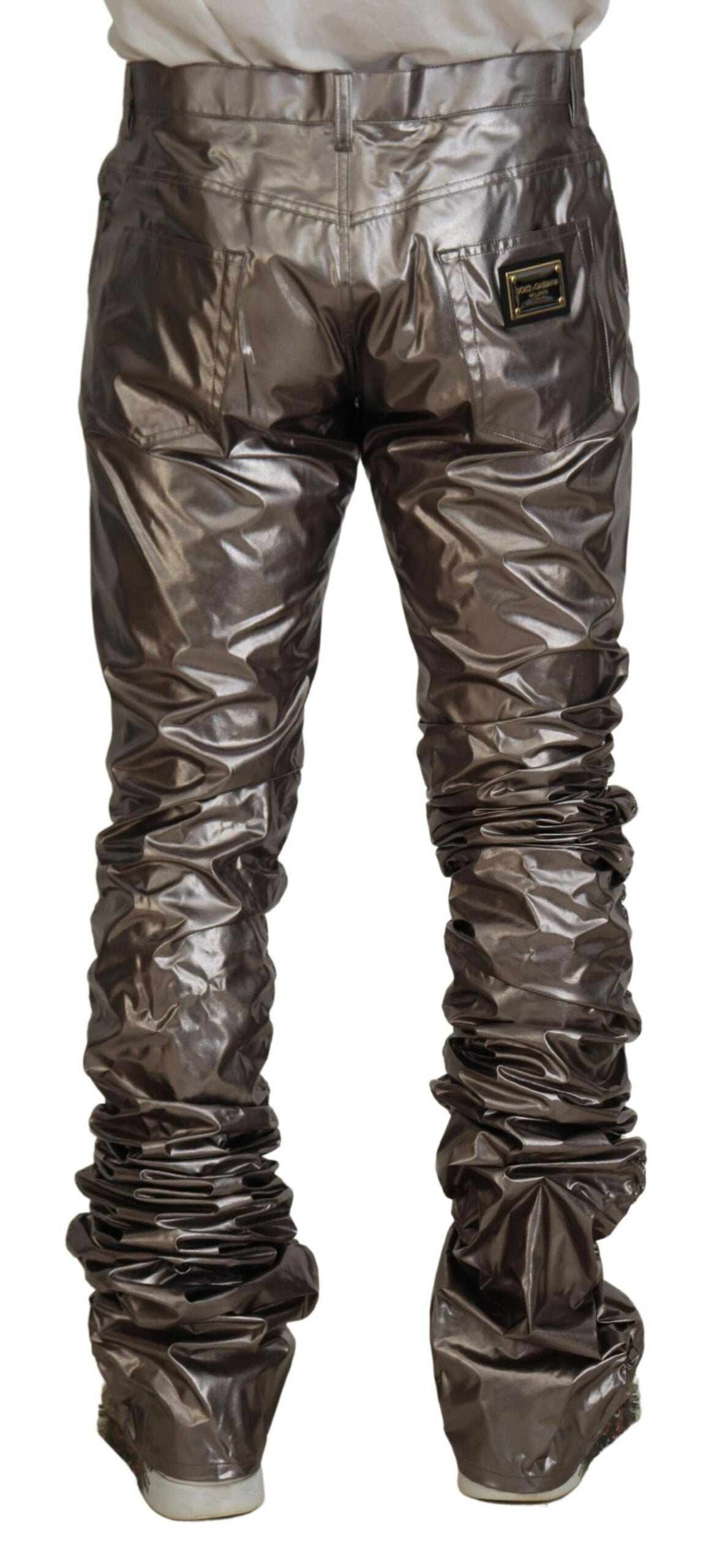 Dolce & Gabbana Men's Silver Metallic Nylon Stretch Pants