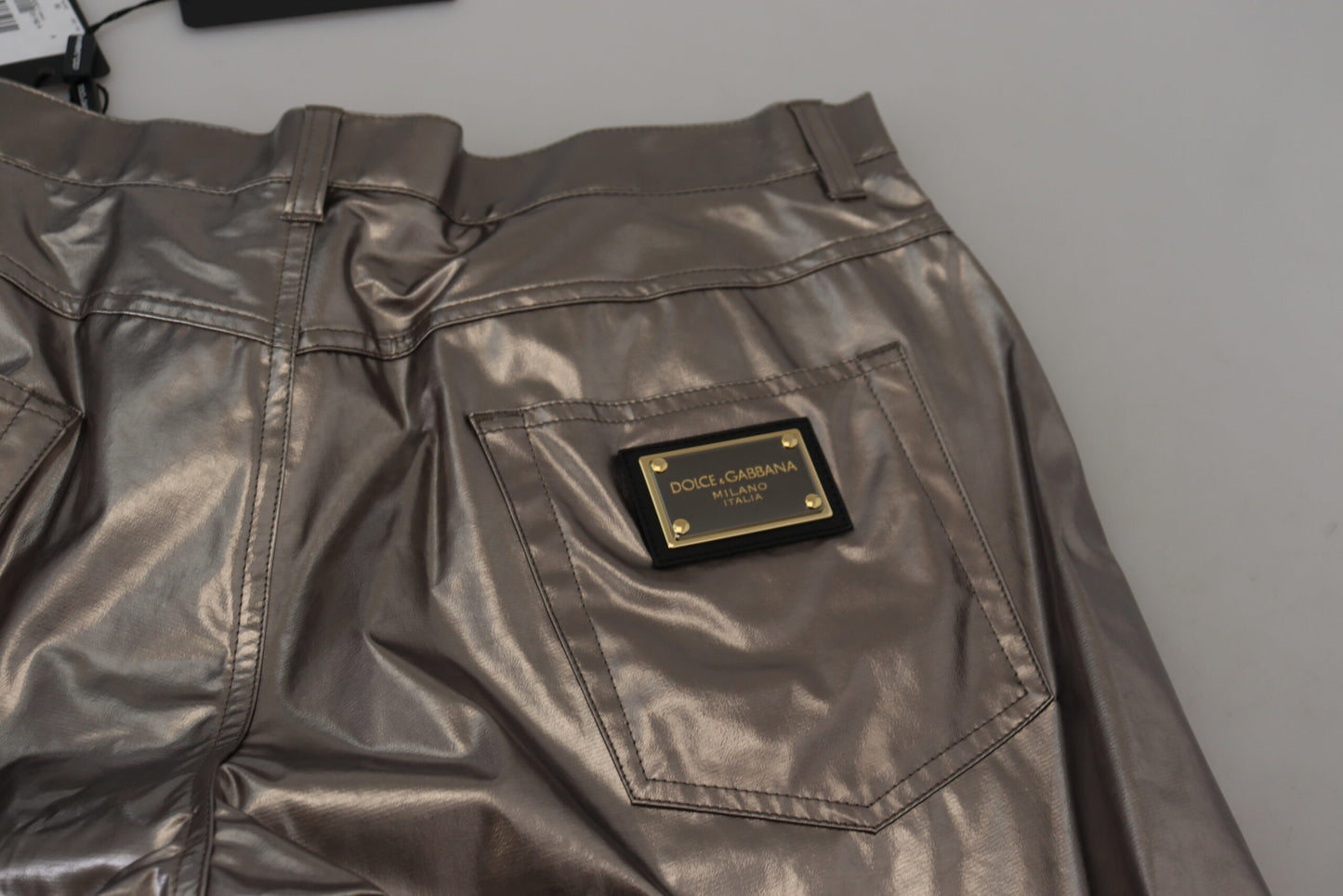 Dolce & Gabbana Men's Silver Metallic Nylon Stretch Pants