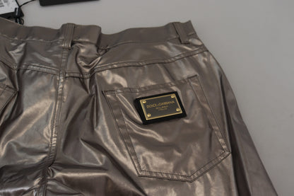 Dolce & Gabbana Men's Silver Metallic Nylon Stretch Pants