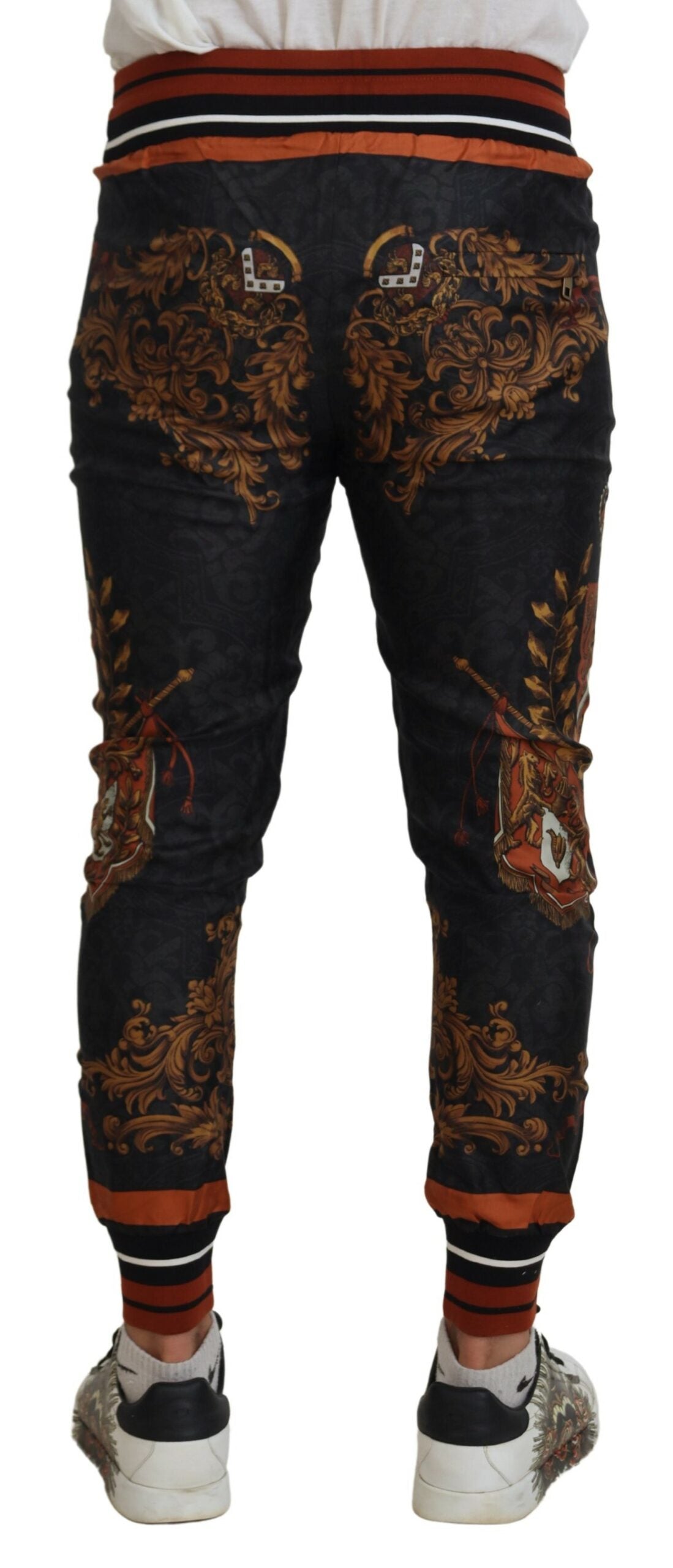 Dolce & Gabbana Men's Gray Silk Baroque Crown Trousers Sport Pants