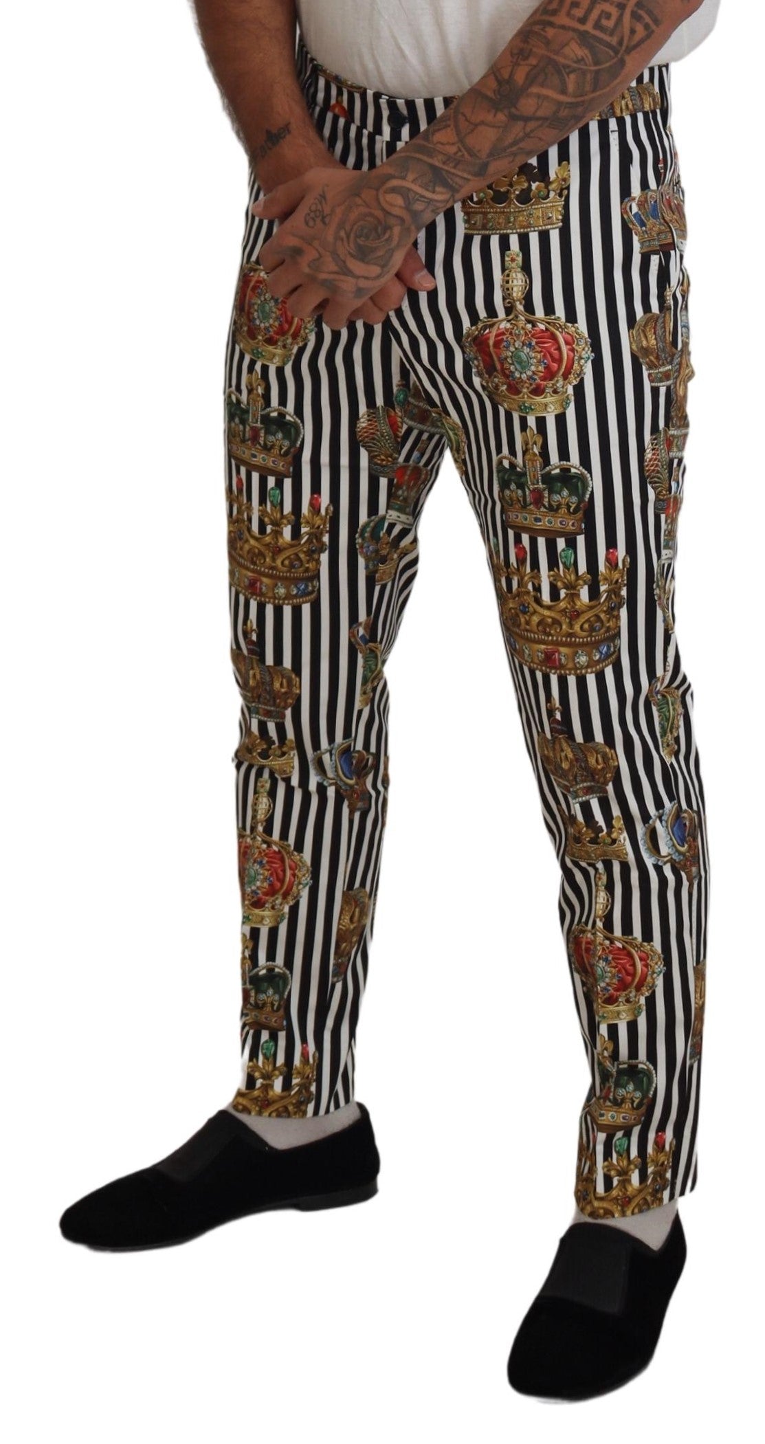 Dolce & Gabbana Men's White Cotton Stretch Crown Trouser Pants