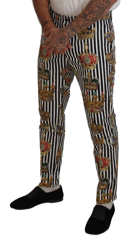 Dolce & Gabbana Men's White Cotton Stretch Crown Trouser Pants