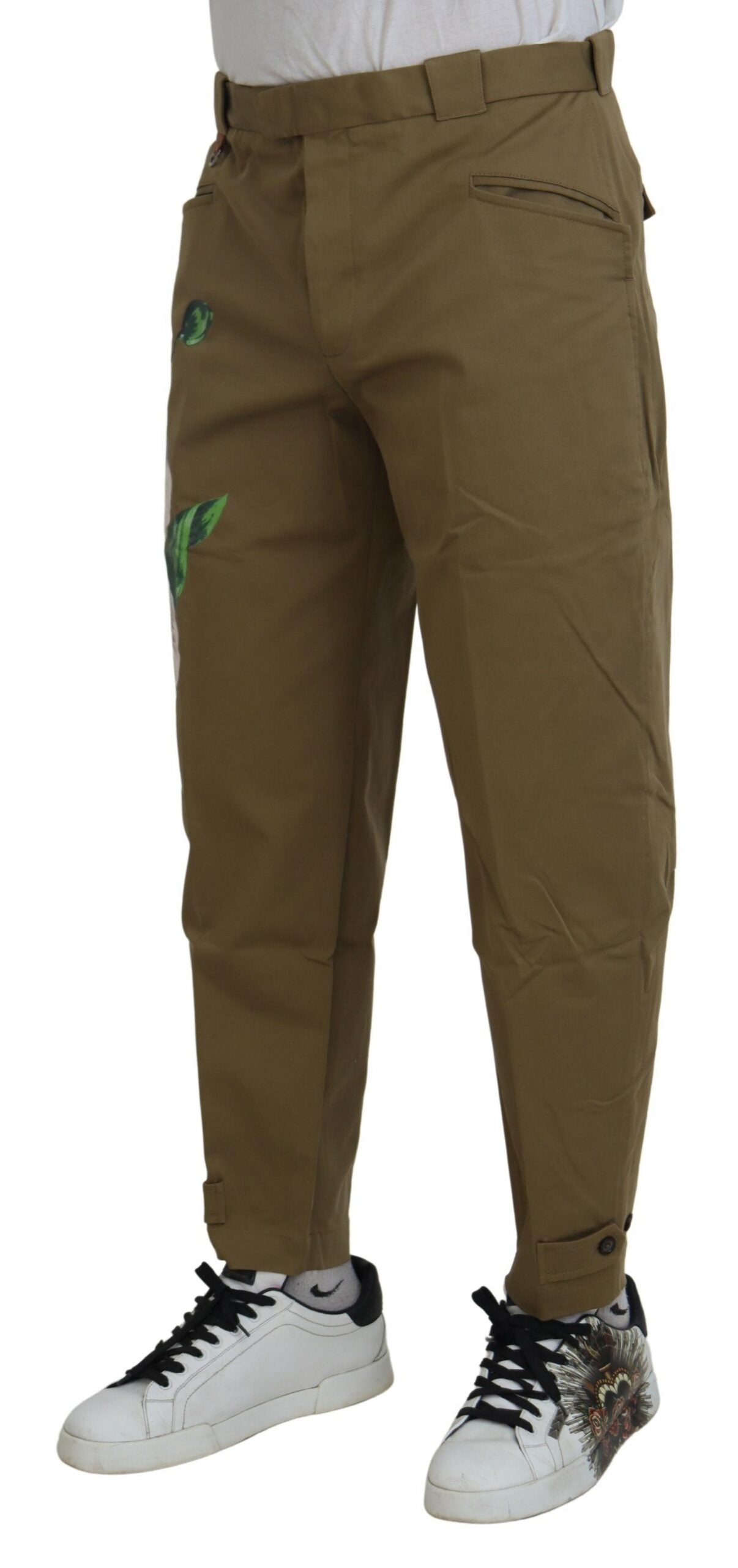 Dolce & Gabbana Men's Beige Cotton Stretch Floral Chinos Pants