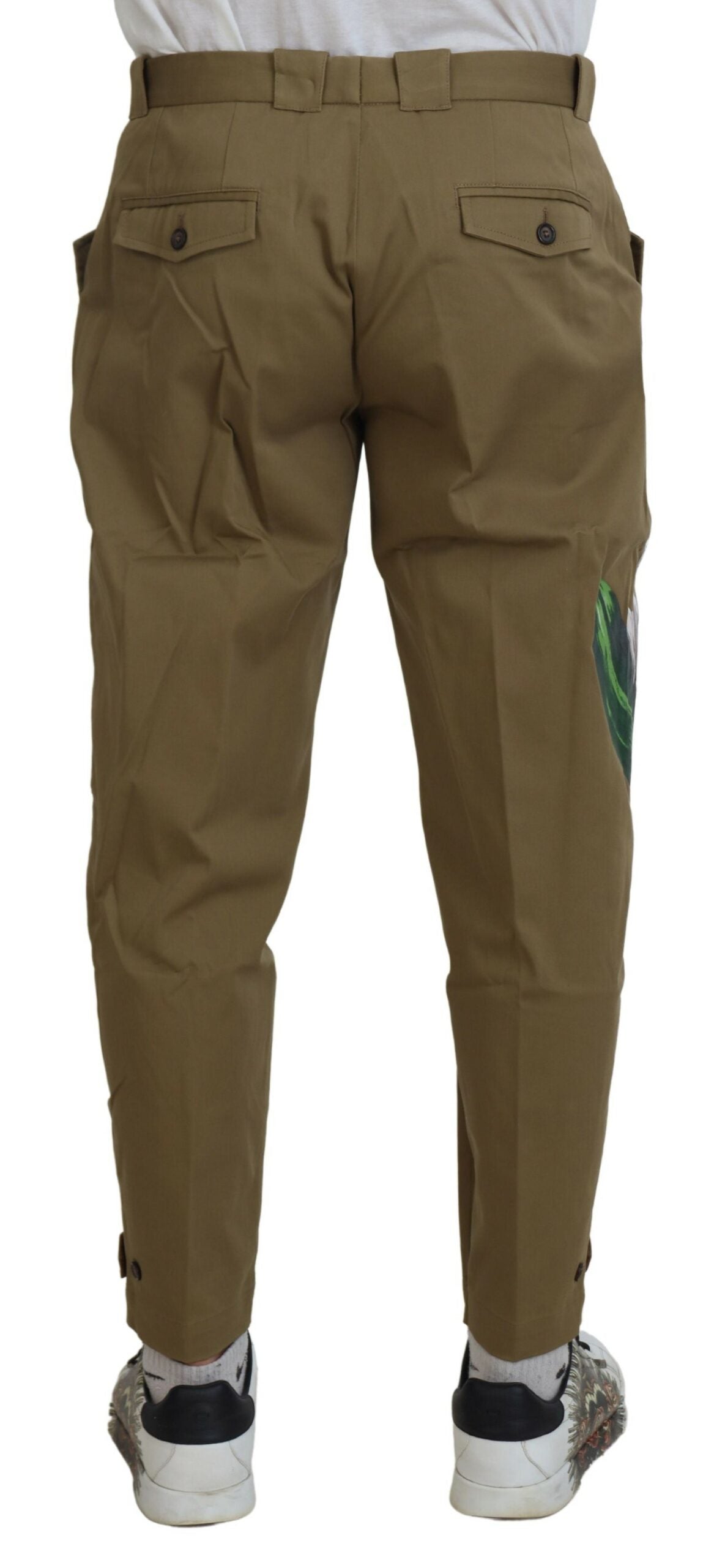 Dolce & Gabbana Men's Beige Cotton Stretch Floral Chinos Pants