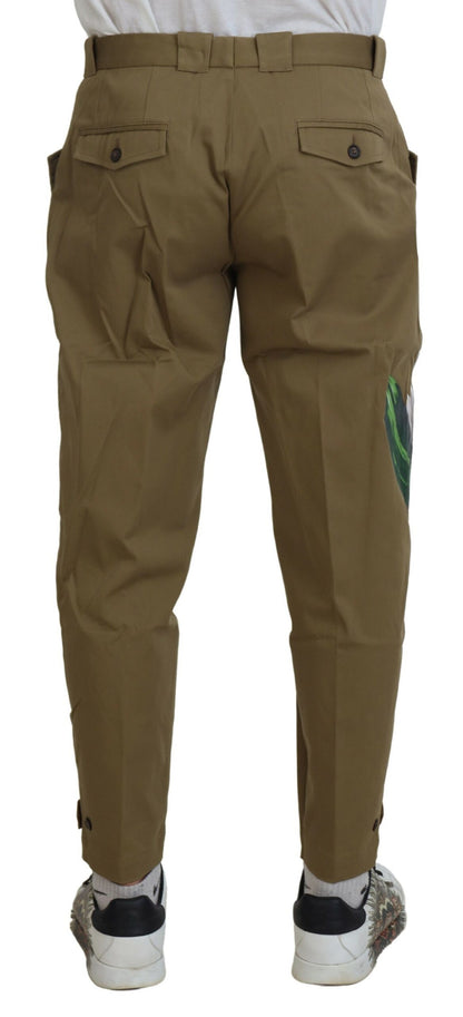 Dolce & Gabbana Men's Beige Cotton Stretch Floral Chinos Pants
