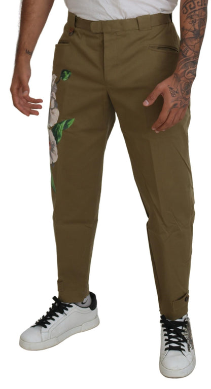 Dolce & Gabbana Men's Beige Cotton Stretch Floral Chinos Pants