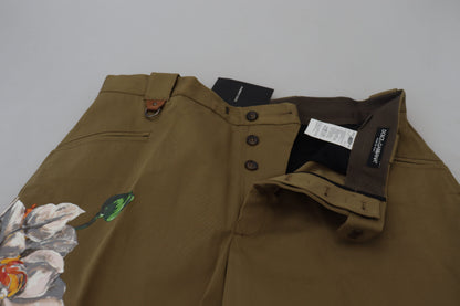 Dolce & Gabbana Men's Beige Cotton Stretch Floral Chinos Pants