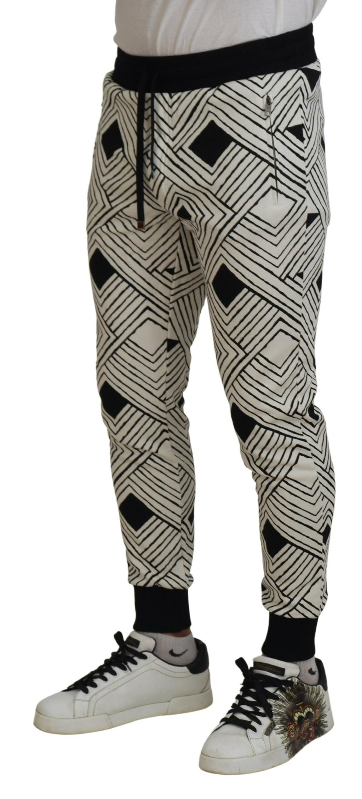 Dolce & Gabbana Men's Black White Cotton Trousers Sport Pants