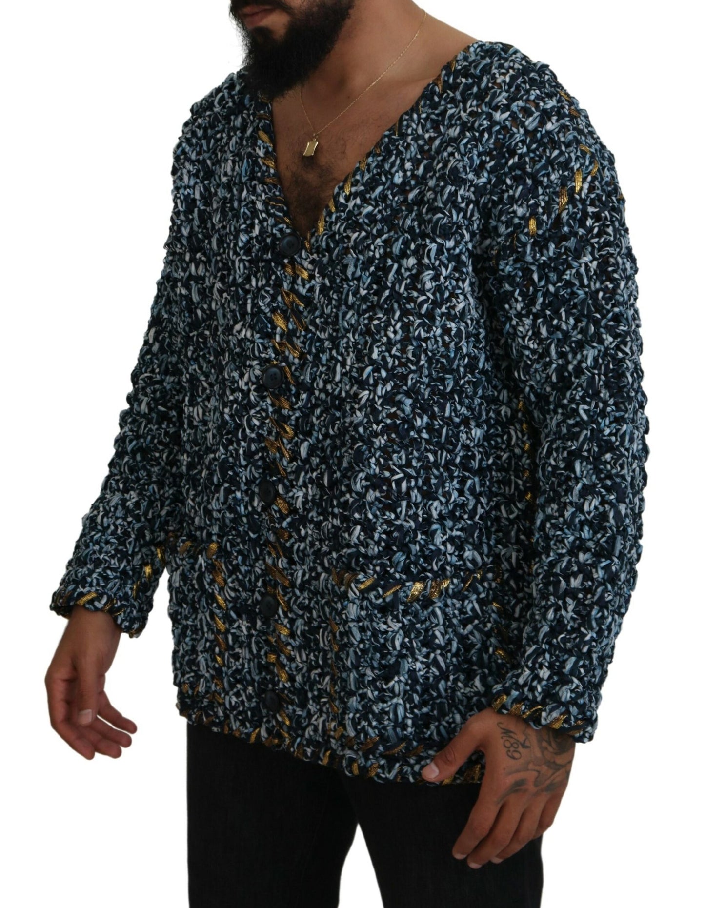 Dolce & Gabbana Men's Blue Button Cardigan Fatto A Mano Sweater