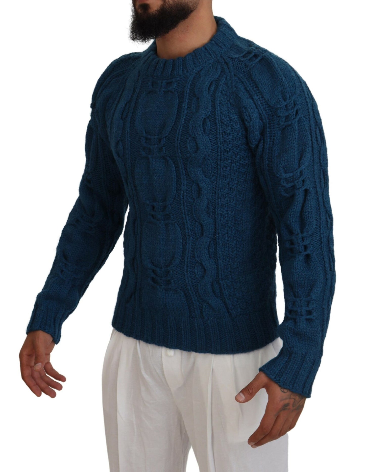 Dolce & Gabbana Men's Blue Knitted Wool Alpaca Pullover Sweater