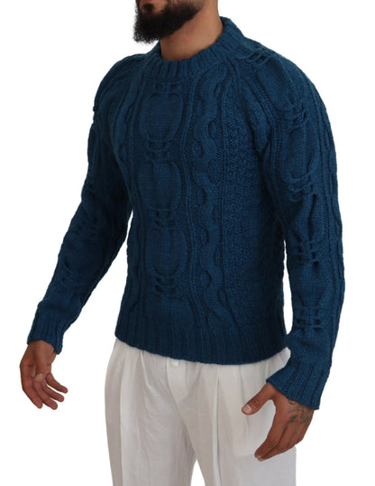 Dolce & Gabbana Men's Blue Knitted Wool Alpaca Pullover Sweater