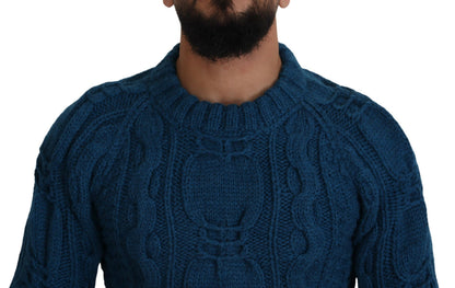Dolce & Gabbana Men's Blue Knitted Wool Alpaca Pullover Sweater