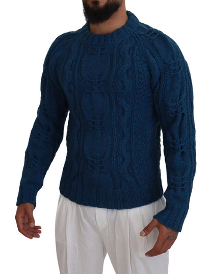 Dolce & Gabbana Men's Blue Knitted Wool Alpaca Pullover Sweater