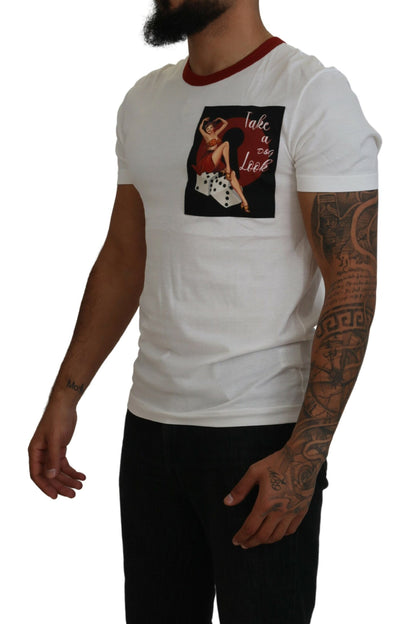 Dolce & Gabbana Men's Cotton White Logo Print Crewneck T-shirt
