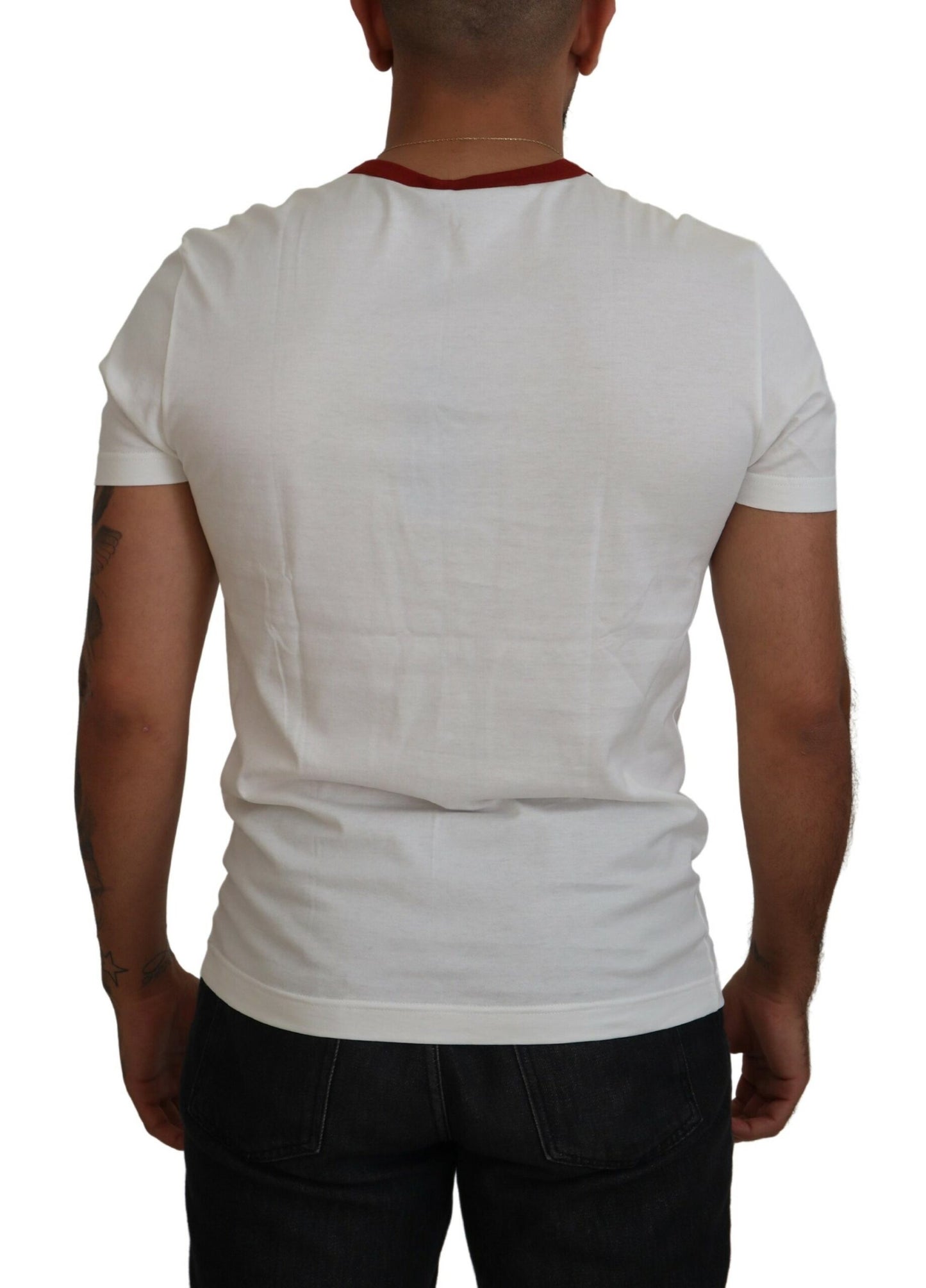 Dolce & Gabbana Men's Cotton White Logo Print Crewneck T-shirt