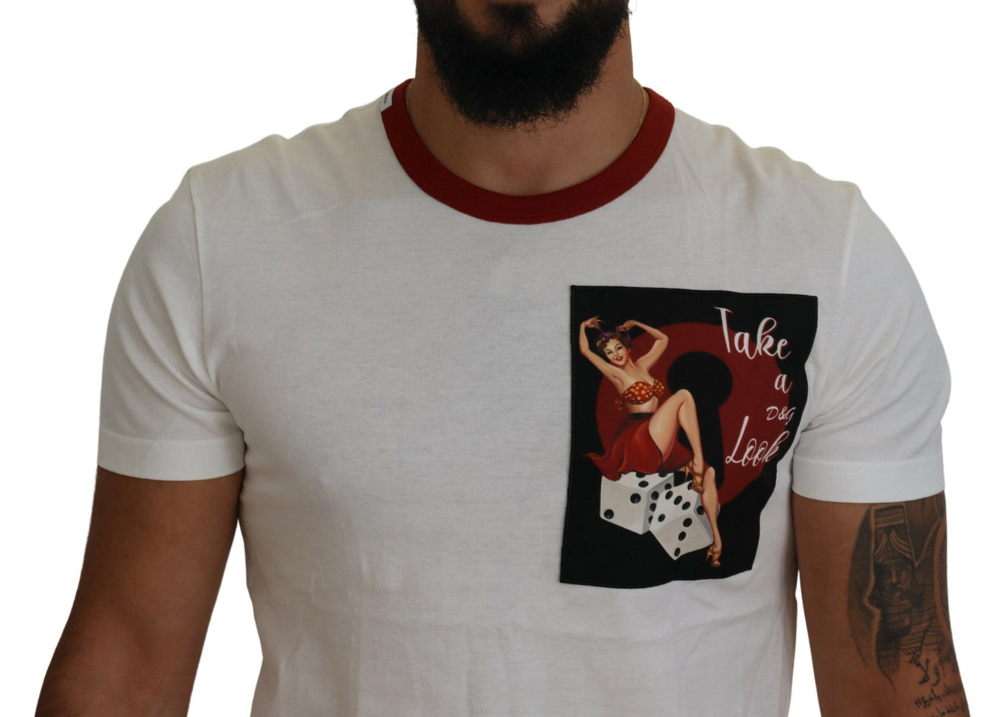 Dolce & Gabbana Men's Cotton White Logo Print Crewneck T-shirt
