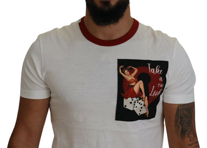 Dolce & Gabbana Men's Cotton White Logo Print Crewneck T-shirt