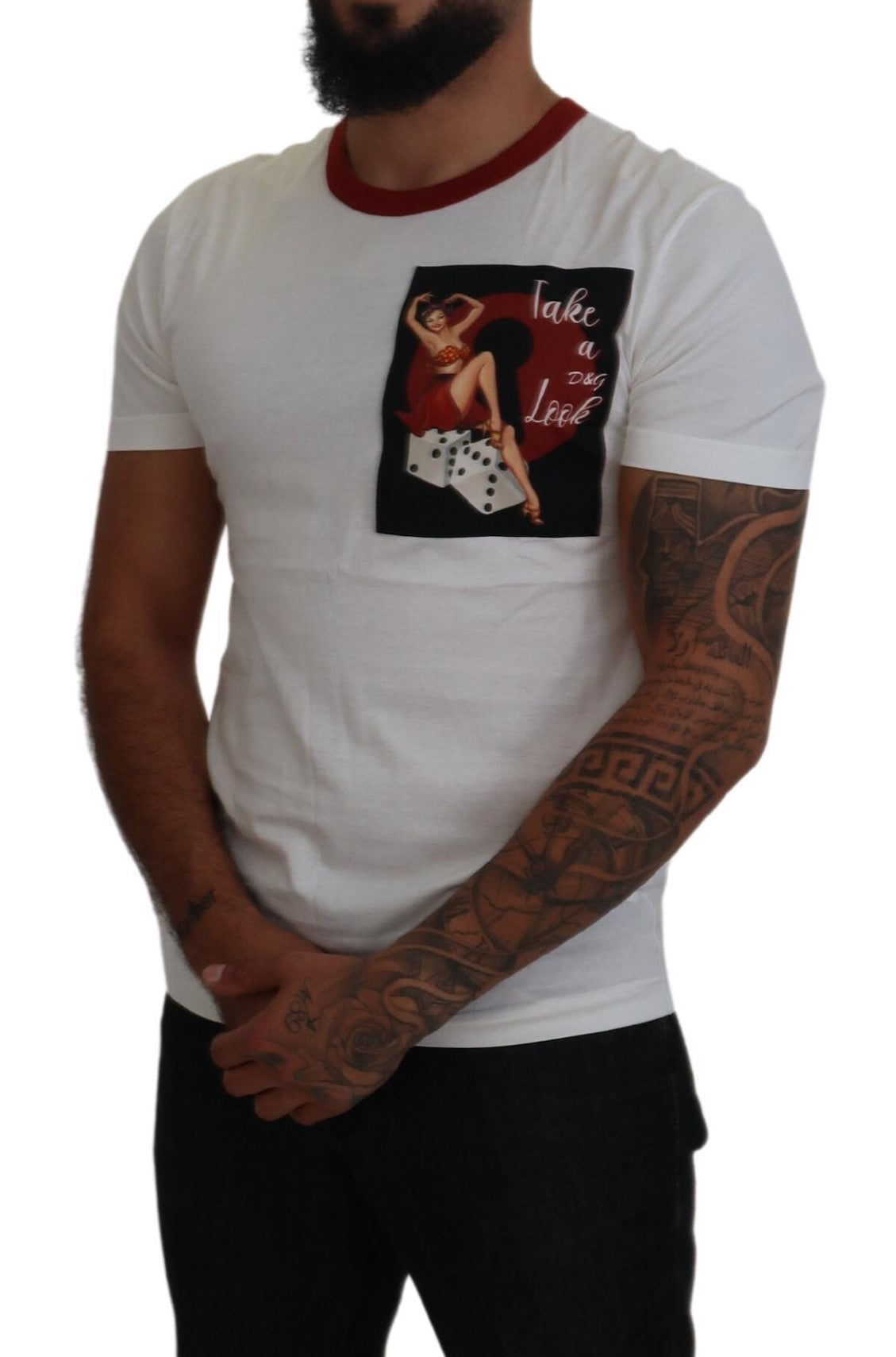 Dolce & Gabbana Men's Cotton White Logo Print Crewneck T-shirt