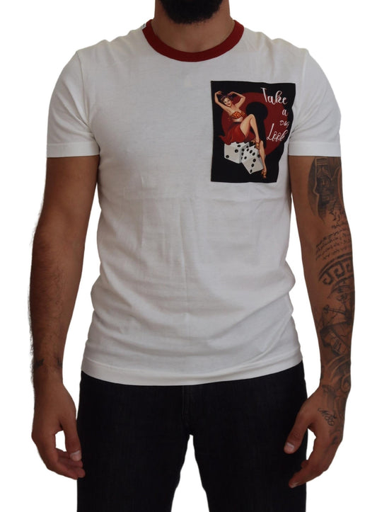 Dolce & Gabbana Men's Cotton White Logo Print Crewneck T-shirt