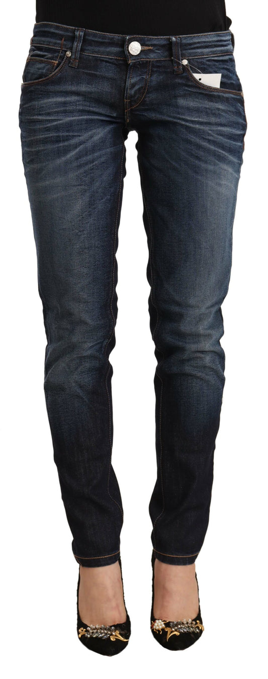 Acht Ladies Blue Washed Cotton Low Waist Skinny Denim Jeans