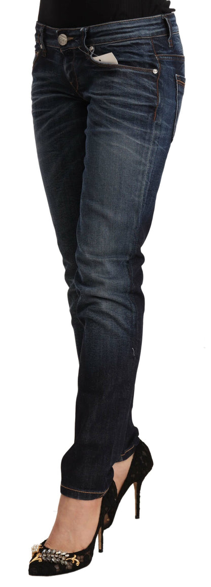 Acht Ladies Blue Washed Cotton Low Waist Skinny Denim Jeans
