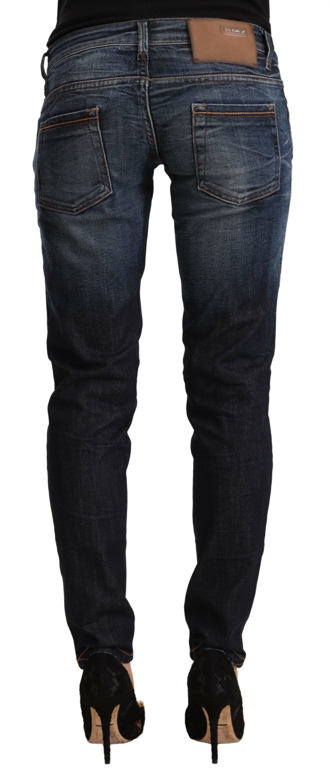 Acht Ladies Blue Washed Cotton Low Waist Skinny Denim Jeans