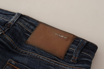 Acht Ladies Blue Washed Cotton Low Waist Skinny Denim Jeans