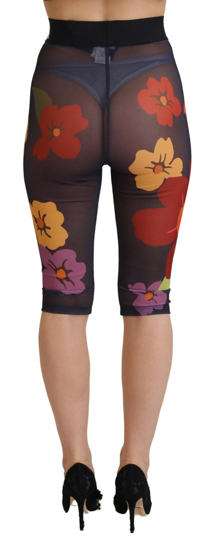 Dolce & Gabbana Black Floral 3/4 Tights Leggings Stretch Waist Pants