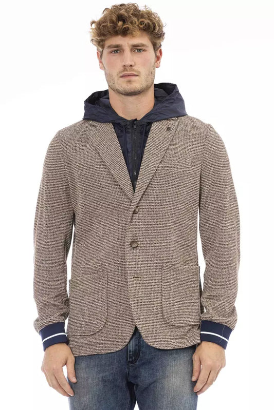 Hooded Blazer by Distretto12 for men in polyester brown features an sartorial silhouette, showcasing a sophisticated hooded neckline and sartorial for a truly sartorial finish.