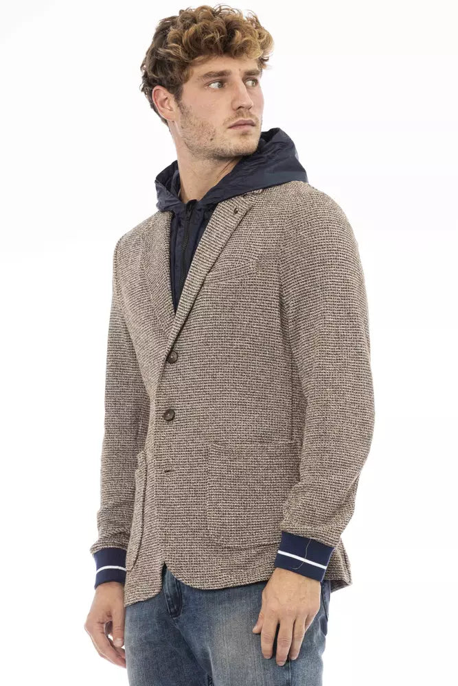 Hooded Blazer by Distretto12 for men in polyester brown features an sartorial silhouette, showcasing a sophisticated hooded neckline and sartorial for a truly sartorial finish.