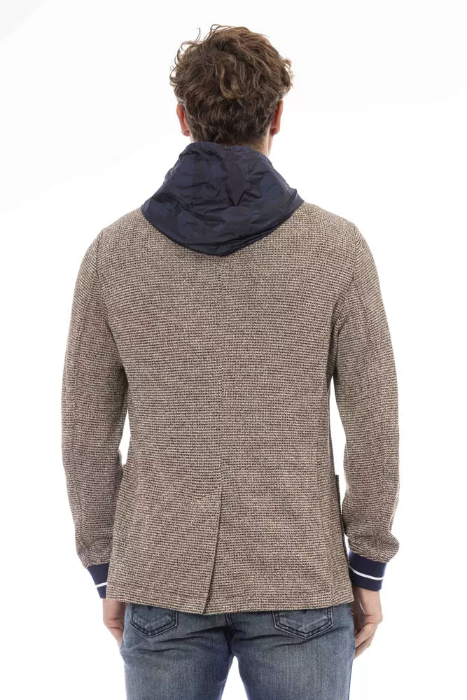 Hooded Blazer by Distretto12 for men in polyester brown showcases a discerning silhouette, elegantly detailed with a sophisticated hooded neckline and premium for a truly discerning finish.