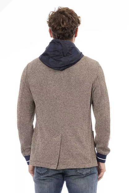 Hooded Blazer by Distretto12 for men in polyester brown showcases a discerning silhouette, elegantly detailed with a sophisticated hooded neckline and premium for a truly discerning finish.
