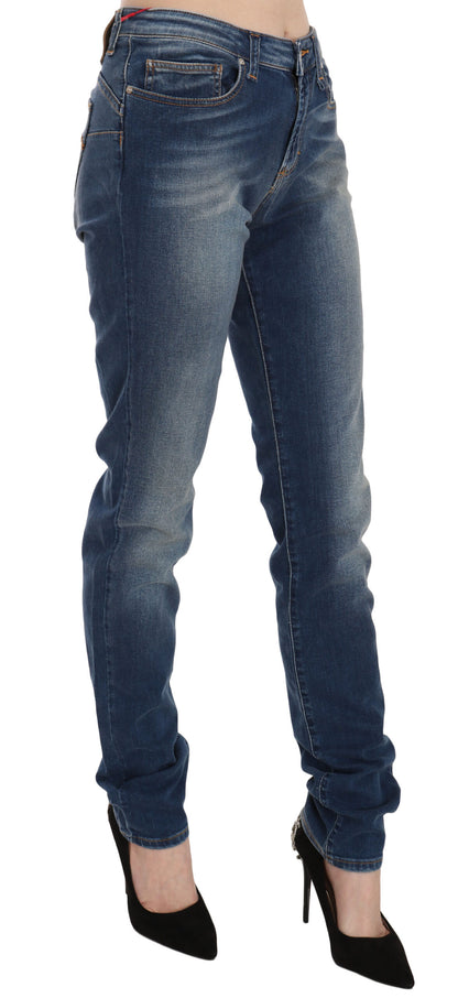 Fiorucci Women's Blue Washed Mid Waist Slim Fit Denim Jeans