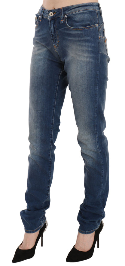 Fiorucci Women's Blue Washed Mid Waist Slim Fit Denim Jeans