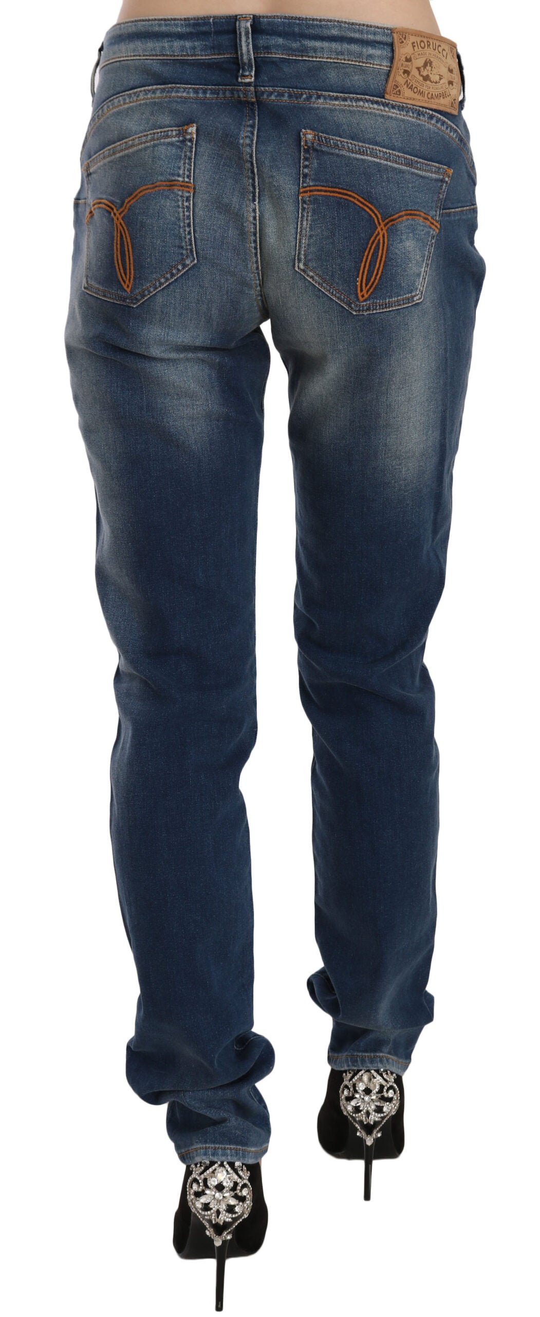 Fiorucci Women's Blue Washed Mid Waist Slim Fit Denim Jeans