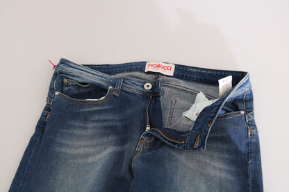 Fiorucci Women's Blue Washed Mid Waist Slim Fit Denim Jeans