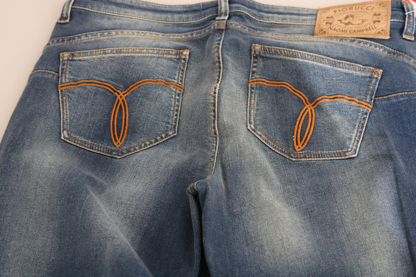 Fiorucci Women's Blue Washed Mid Waist Slim Fit Denim Jeans