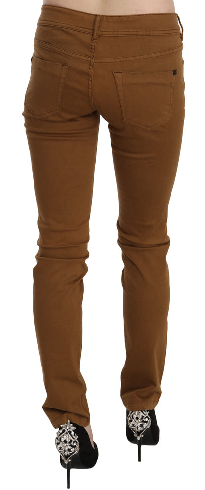 Plein Sud Brown Cotton Mid Waist Skinny Slim Fit Denim Jeans