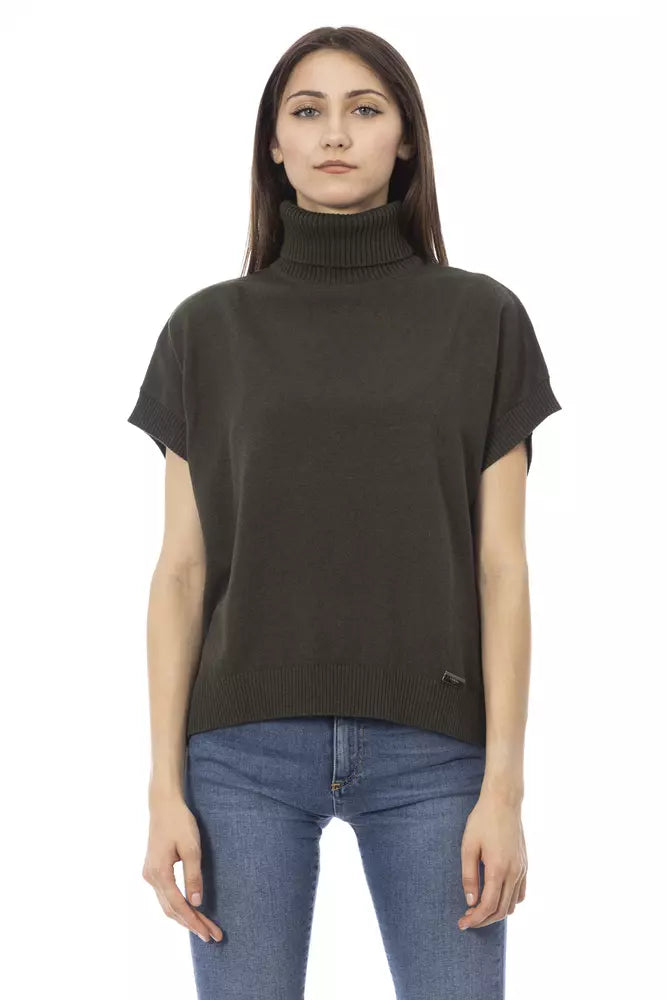 Baldinini Trend Women's Green Wool Short Sleeve Turtleneck Sweater