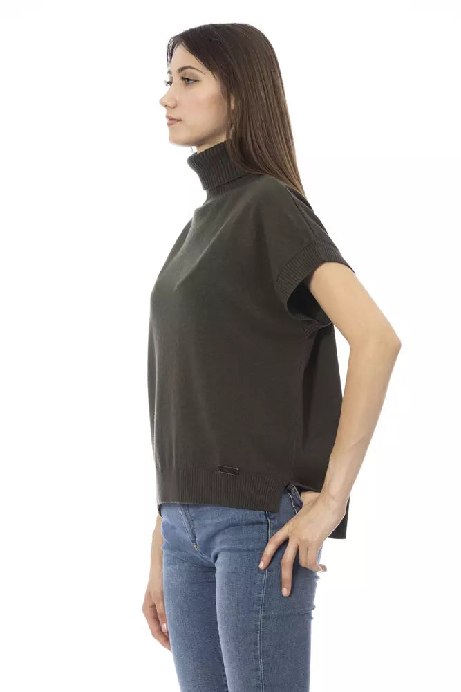 Baldinini Trend Women's Green Wool Short Sleeve Turtleneck Sweater