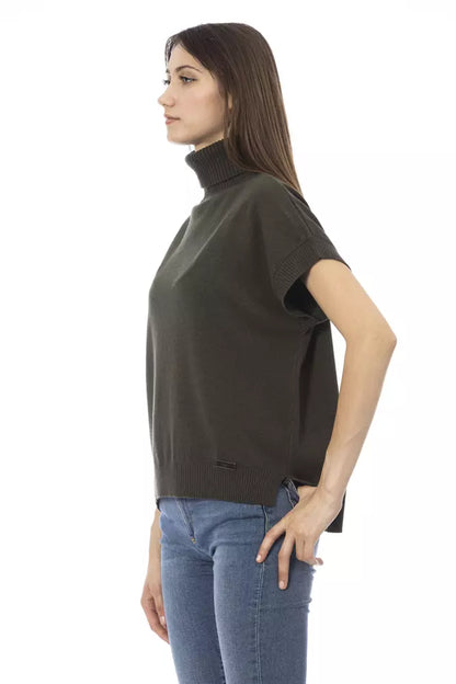 Baldinini Trend Women's Green Wool Short Sleeve Turtleneck Sweater