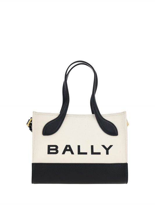 Mini Clutch Handbag by Bally for women in calfskin leather & cotton black, white & monogram features a signature silhouette, showcasing a secure and signature with versatile handle for a sophisticated look.