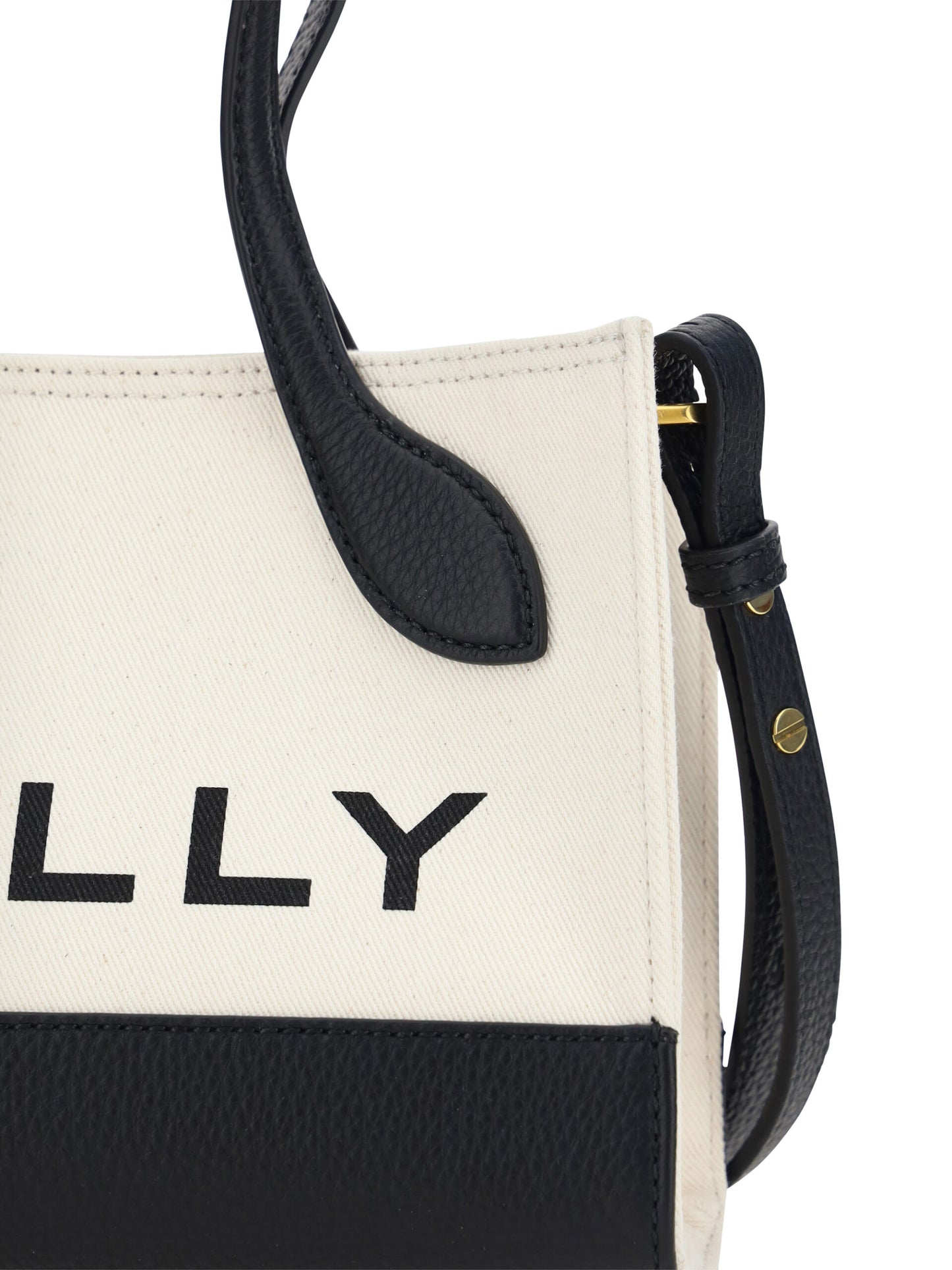 Mini Clutch Handbag by Bally for women in calfskin leather & cotton black, white & monogram features a signature silhouette, showcasing a secure and signature with versatile handle for a sophisticated look.